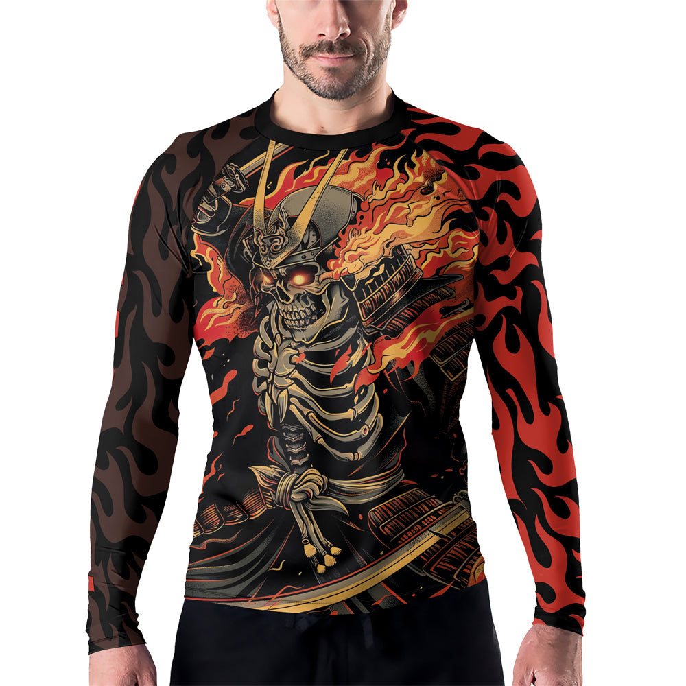 Rashninja Samurai Skull Flame Men's Long Sleeve Rash Guard