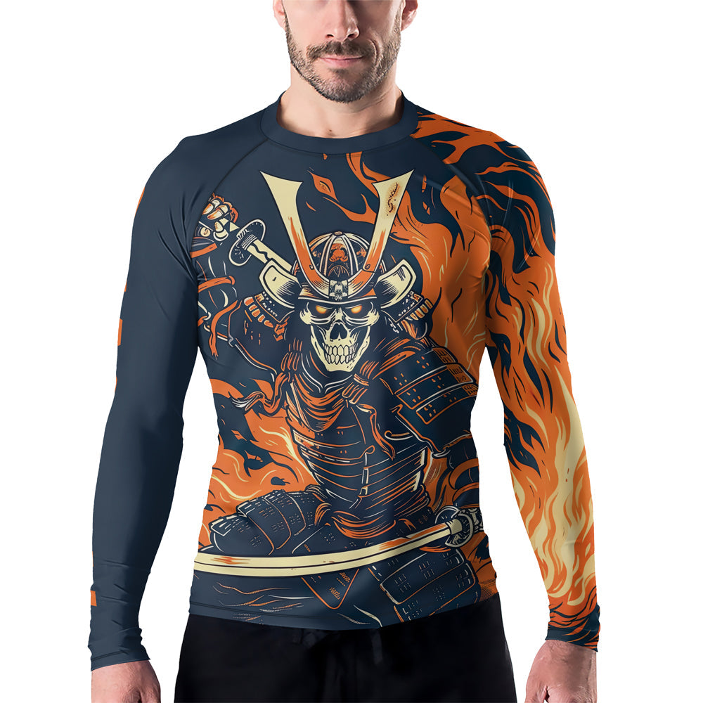 Rashninja Samurai Skull Flames Men's Long Sleeve Rash Guard