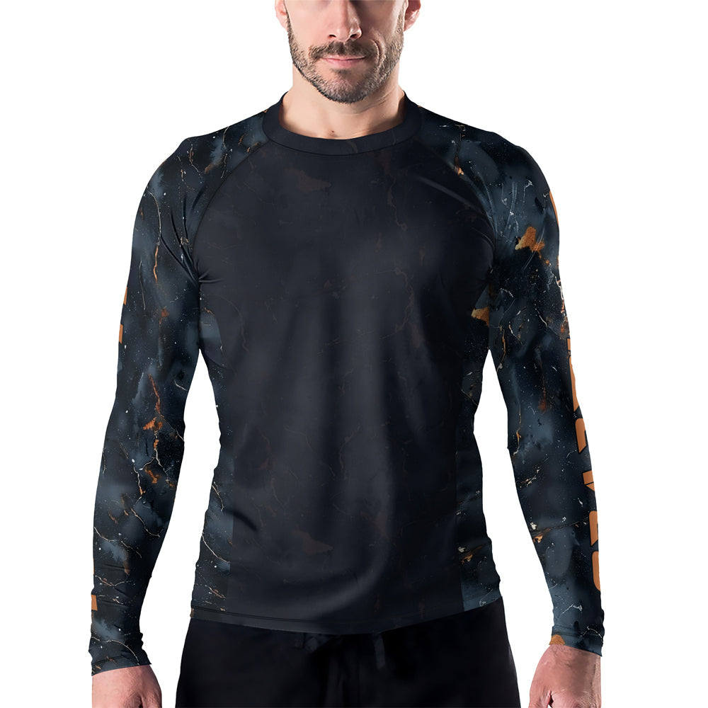 Rashninja Cyber Storm Marble Black Men's Long Sleeve Rash Guard