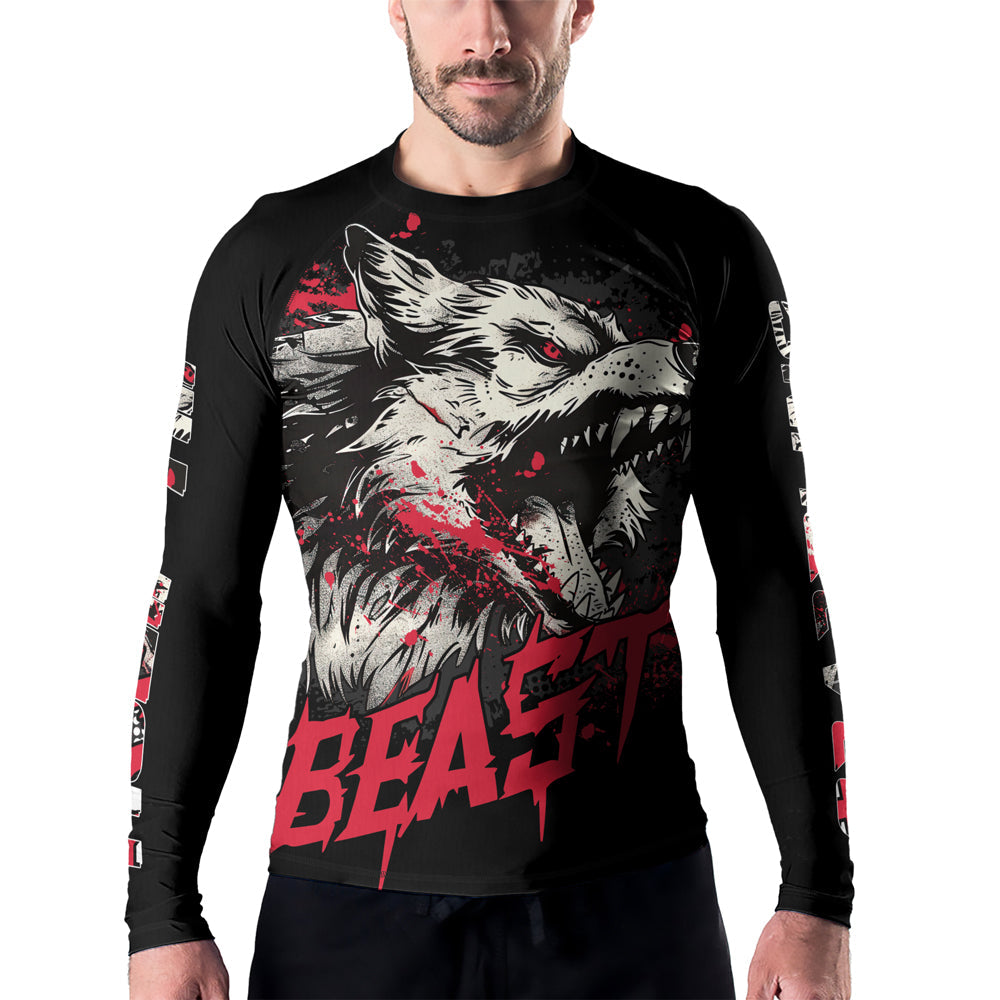 Rashninja Wolf Tribal Spirit Men's Long Sleeve Rash Guard