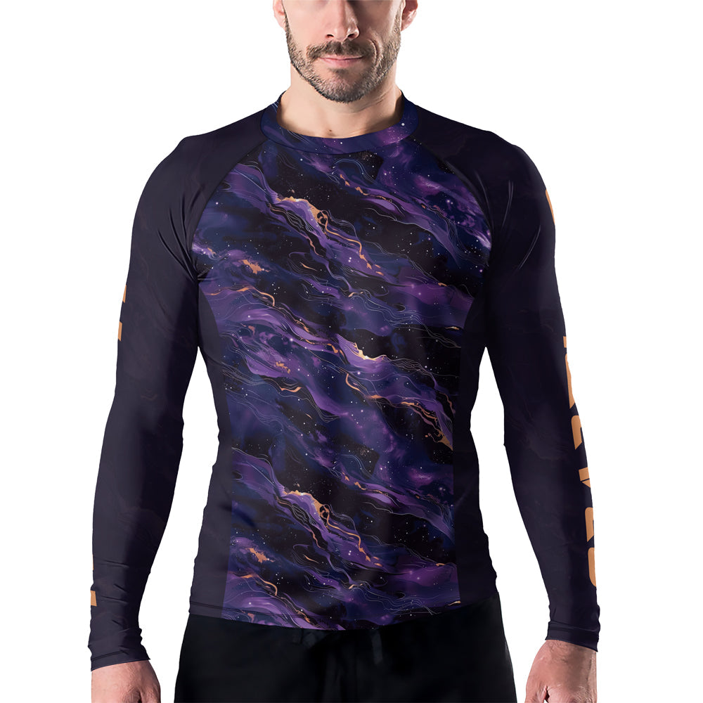 Rashninja Cyber Storm Marble Purple Men's Long Sleeve Rash Guard