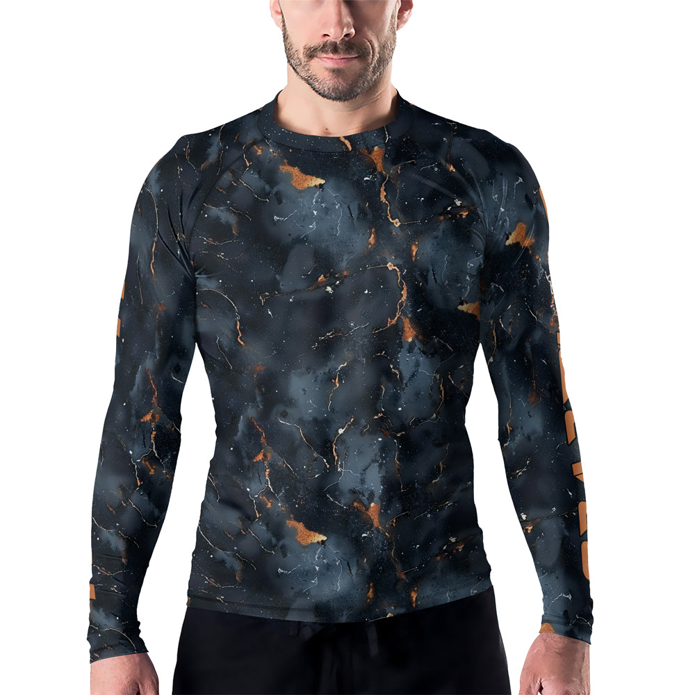 Rashninja Cyber Storm Marble Black Men's Long Sleeve Rash Guard