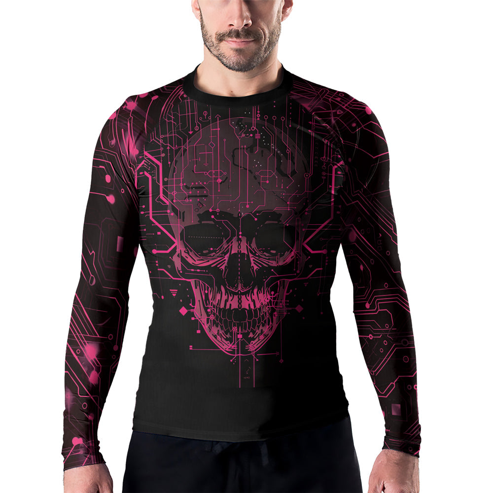 Rashninja Cyber Skull Circuit Red Men's Long Sleeve Rash Guard