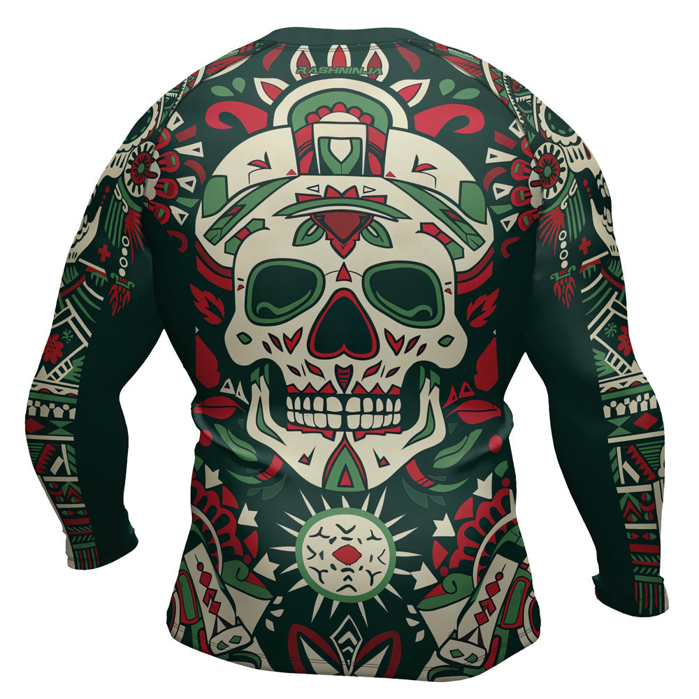 Rashninja Aztec Tribal Skull Mandala Men's Long Sleeve Rash Guard