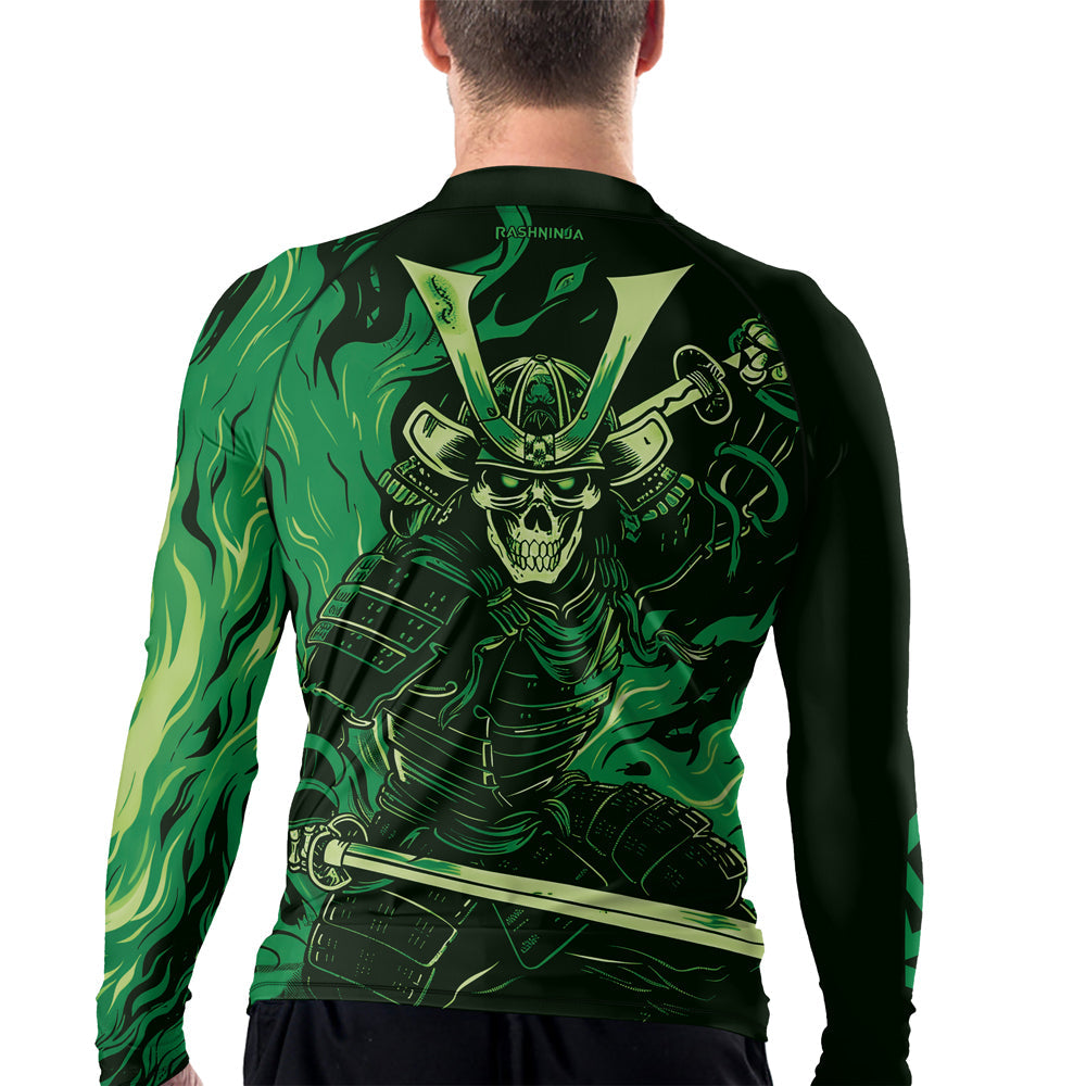 Rashninja Samurai Skull Flames Men's Long Sleeve Rash Guard