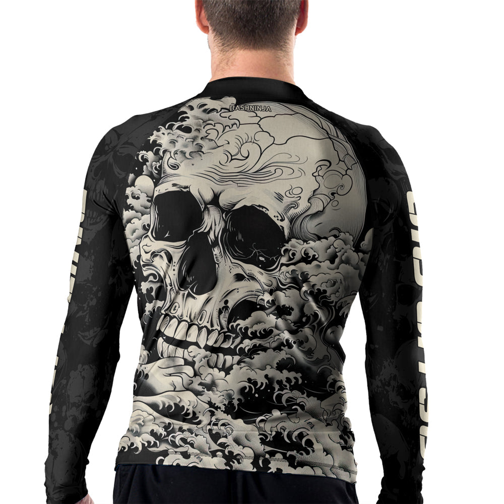 Rashninja Halloween Skull Wave Men's Long Sleeve Rash Guard