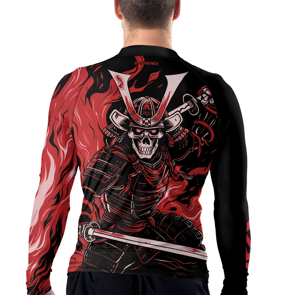 Rashninja Samurai Skull Flames Men's Long Sleeve Rash Guard