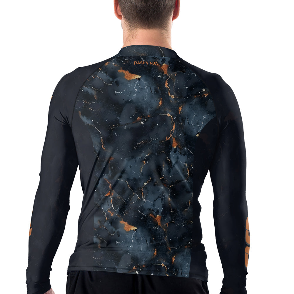 Rashninja Cyber Storm Marble Black Men's Long Sleeve Rash Guard