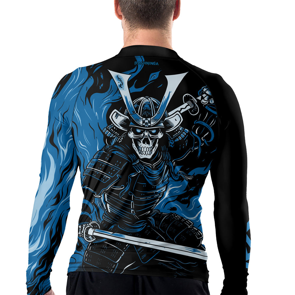 Rashninja Samurai Skull Flames Men's Long Sleeve Rash Guard