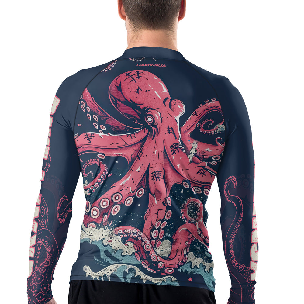 Rashninja Octopus Pink Kraken Men's Long Sleeve Rash Guard