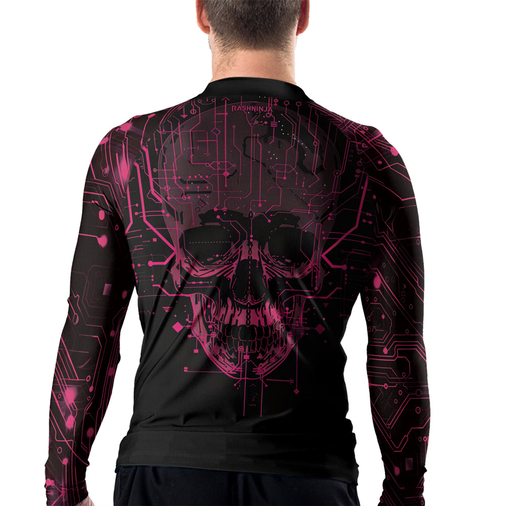 Rashninja Cyber Skull Circuit Red Men's Long Sleeve Rash Guard