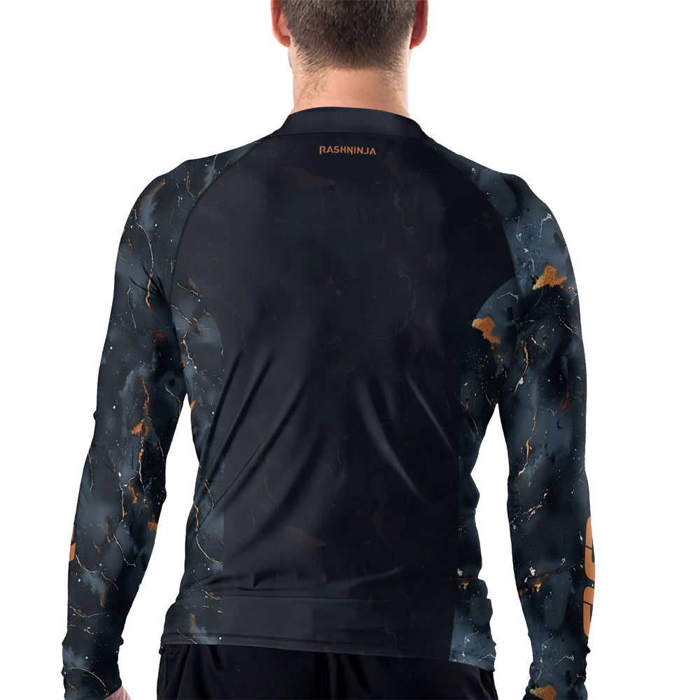 Rashninja Cyber Storm Marble Black Men's Long Sleeve Rash Guard