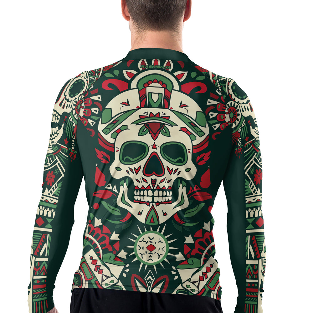 Rashninja Aztec Tribal Skull Mandala Men's Long Sleeve Rash Guard
