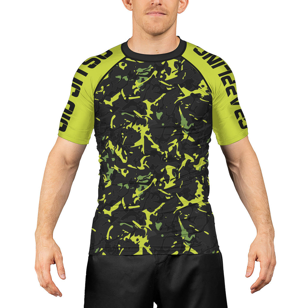 Rashninja Neon Green Camouflage Men's Short Sleeve Rash Guard
