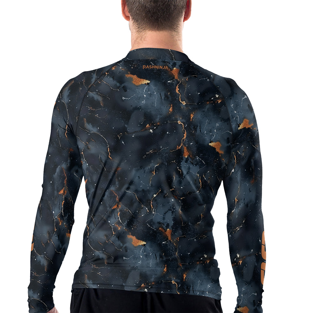 Rashninja Cyber Storm Marble Black Men's Long Sleeve Rash Guard