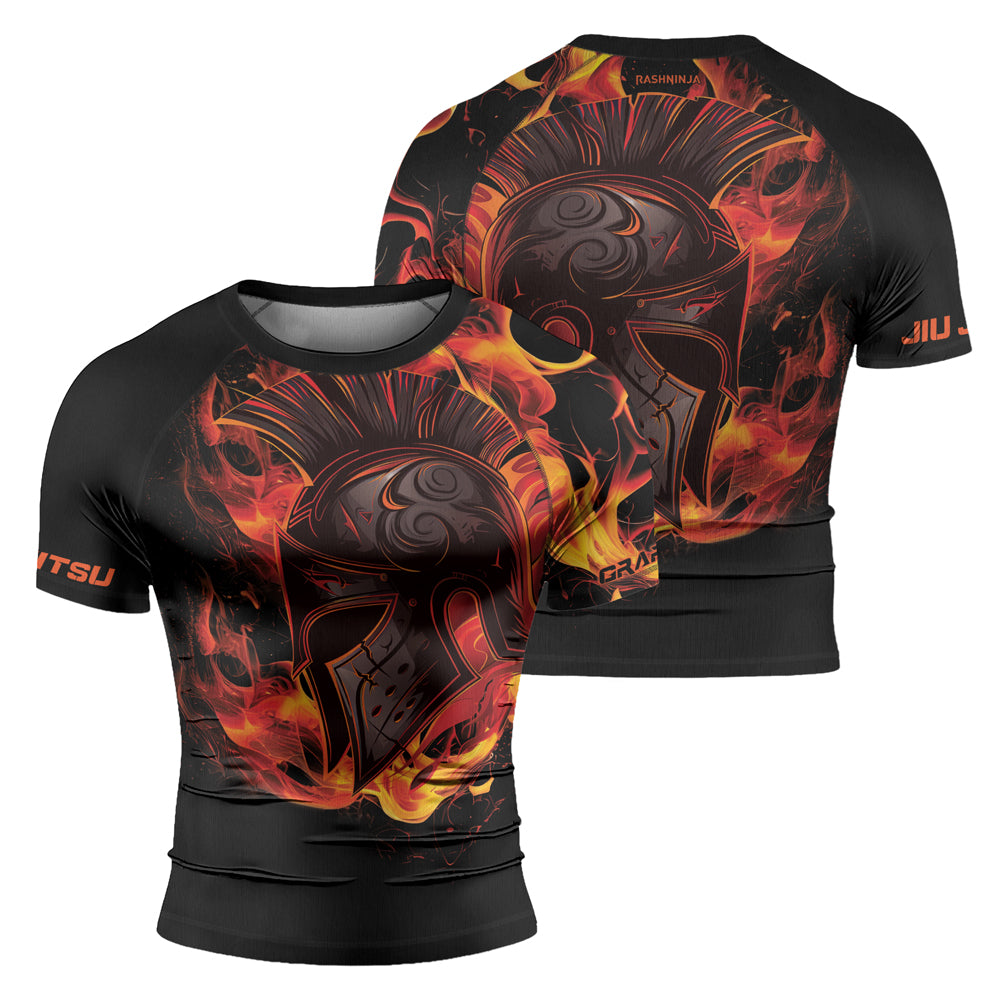 Rashninja Spartan Flame Helm Men's Short Sleeve Rash Guard