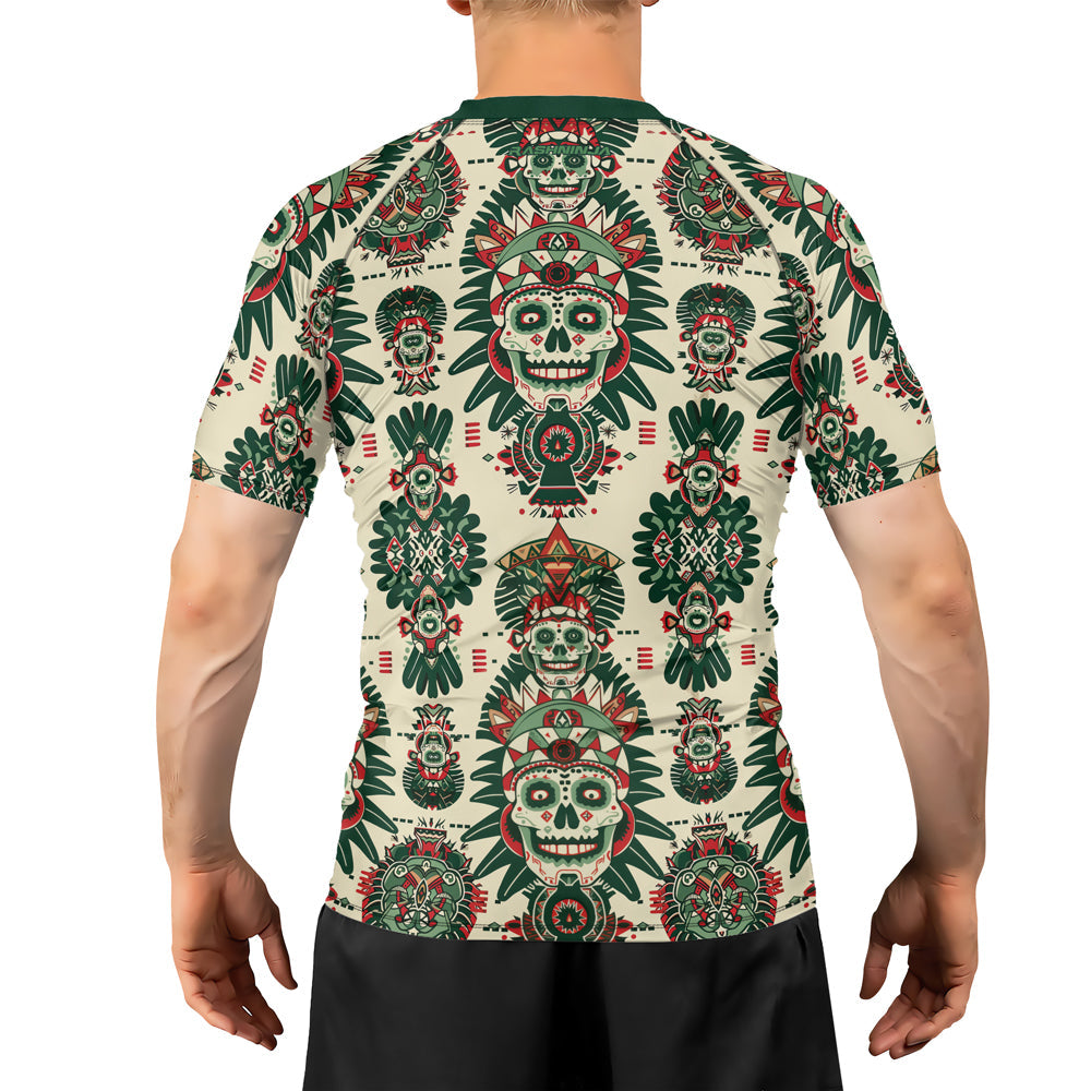 Rashninja Aztec Skull Mandala Men's Short Sleeve Rash Guard
