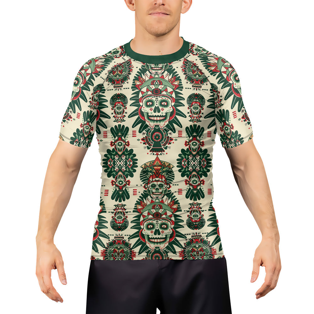 Rashninja Aztec Skull Mandala Men's Short Sleeve Rash Guard