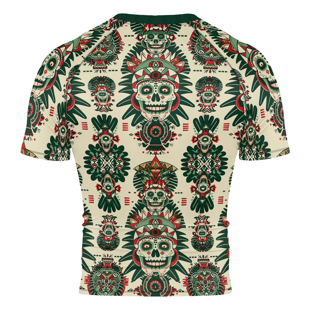 Rashninja Aztec Skull Mandala Men's Short Sleeve Rash Guard