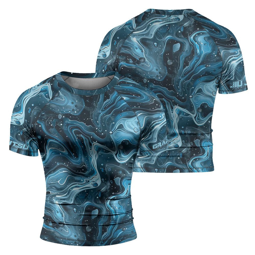 Rashninja Cyber Storm Turquoise Men's Short Sleeve Rash Guard