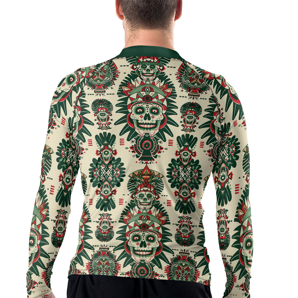 Rashninja Aztec Skull Mandala Men's Long Sleeve Rash Guard