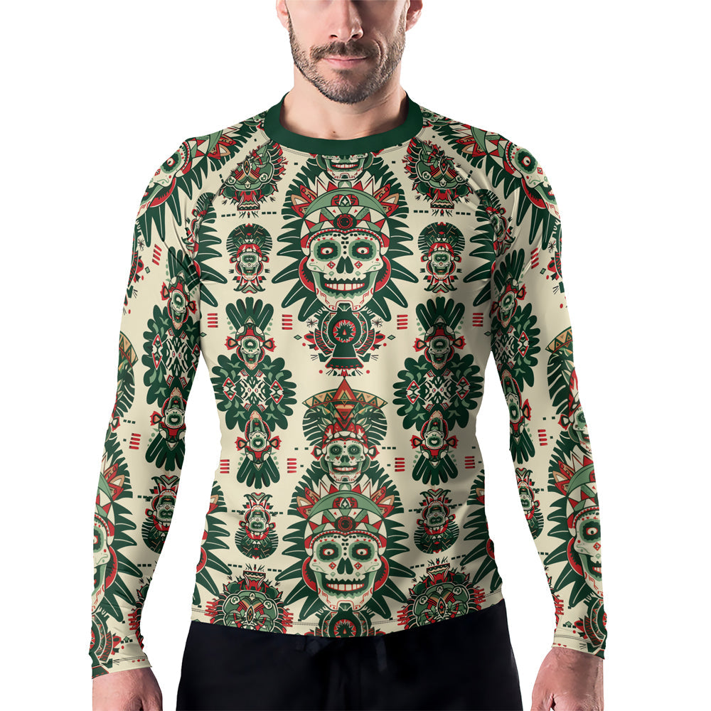 Rashninja Aztec Skull Mandala Men's Long Sleeve Rash Guard