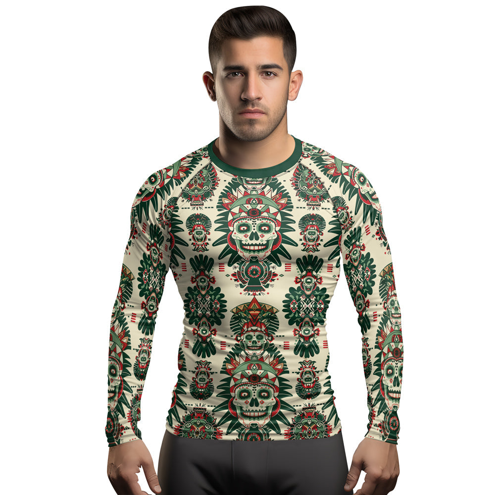 Rashninja Aztec Skull Mandala Men's Long Sleeve Rash Guard