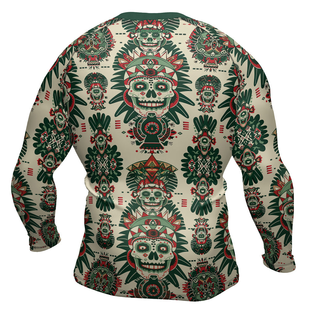 Rashninja Aztec Skull Mandala Men's Long Sleeve Rash Guard