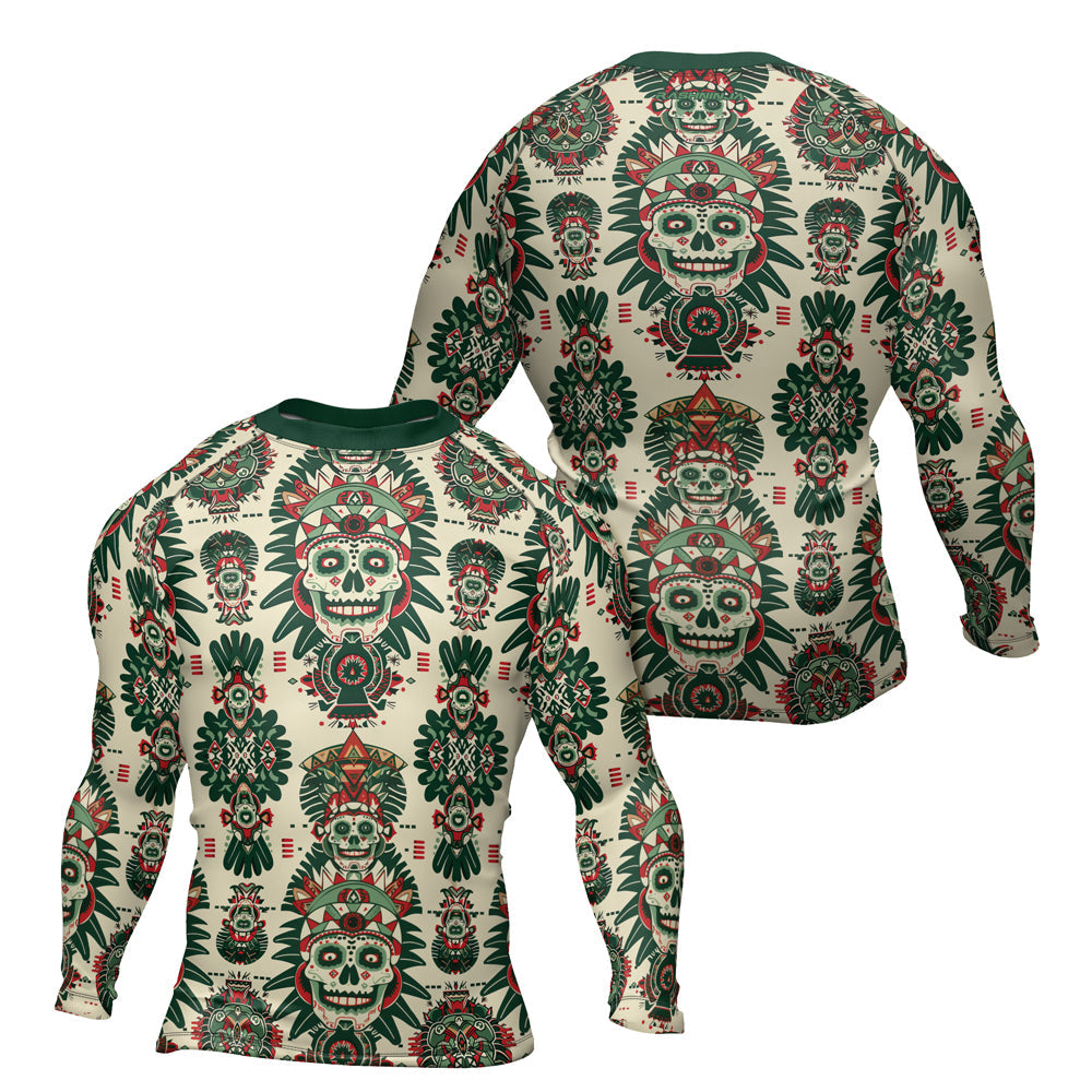 Rashninja Aztec Skull Mandala Men's Long Sleeve Rash Guard