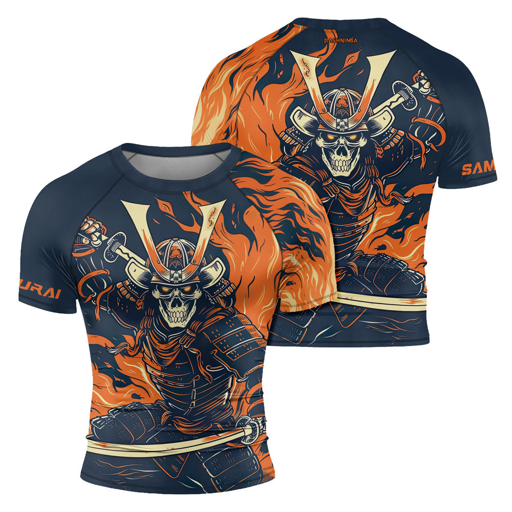 Rashninja Samurai Skull Flames Men's Short Sleeve Rash Guard