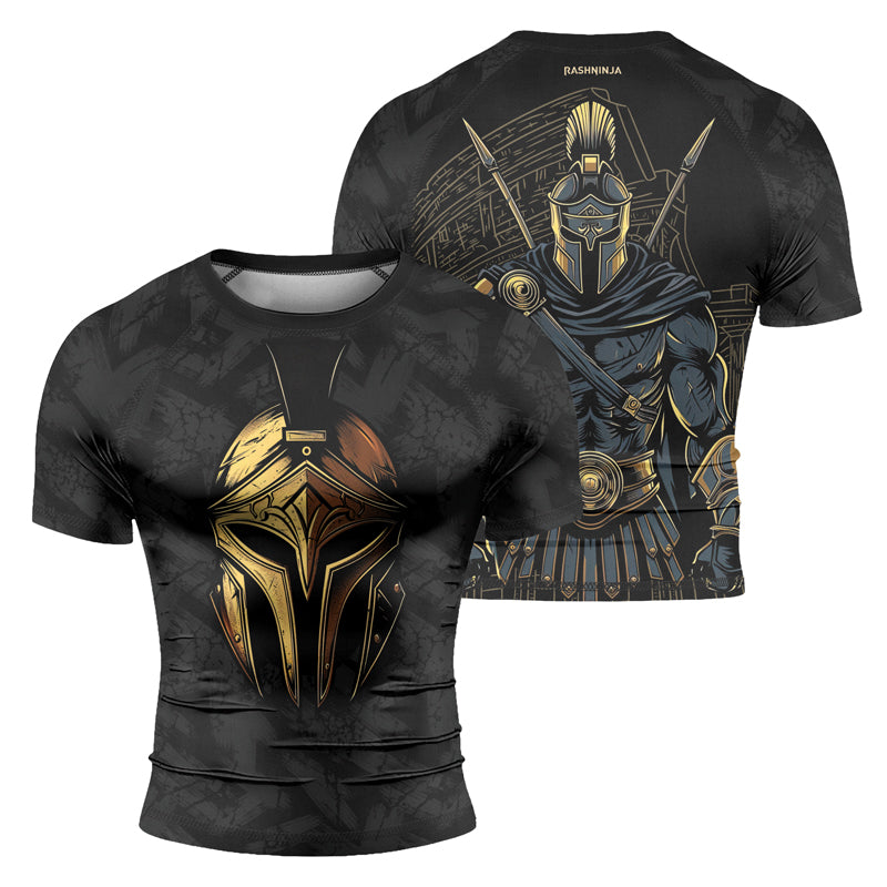 Rashninja Spartan Golden Helm Men's Short Sleeve Rash Guard