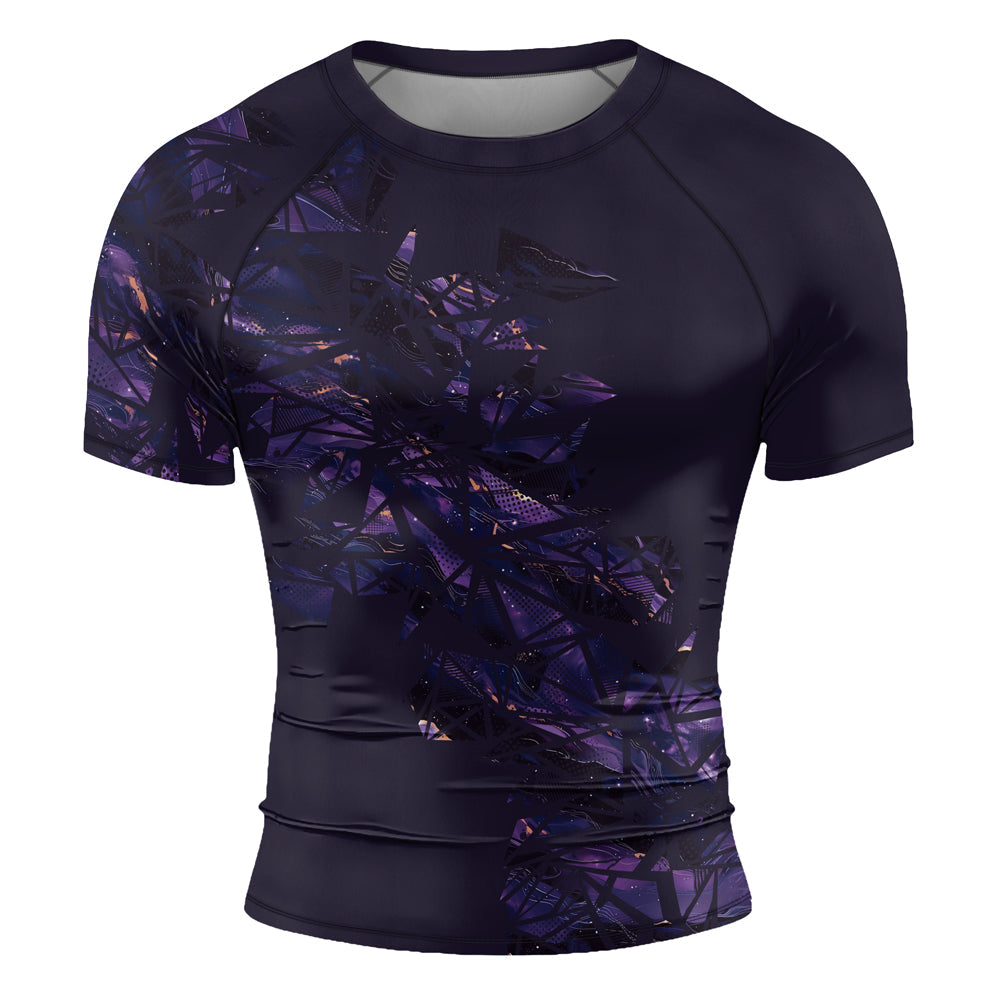 Rashninja Cyber Storm Marble Purple Men's Short Sleeve Rash Guard