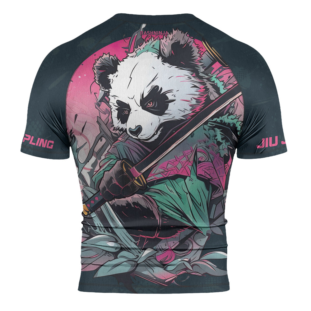 Rashninja Panda Samurai Crest Men's Short Sleeve Rash Guard