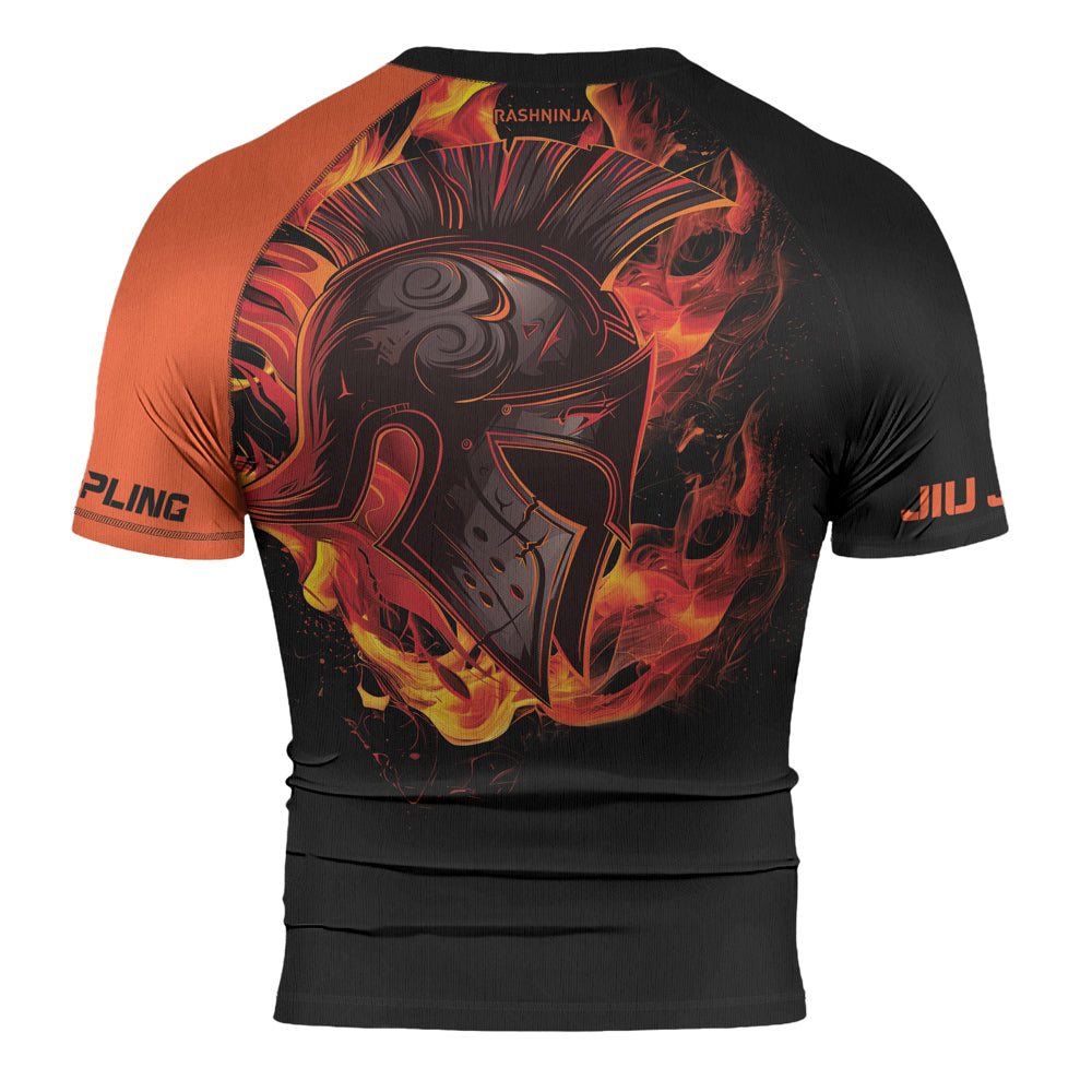 Rashninja Spartan Flame Helm Men's Short Sleeve Rash Guard
