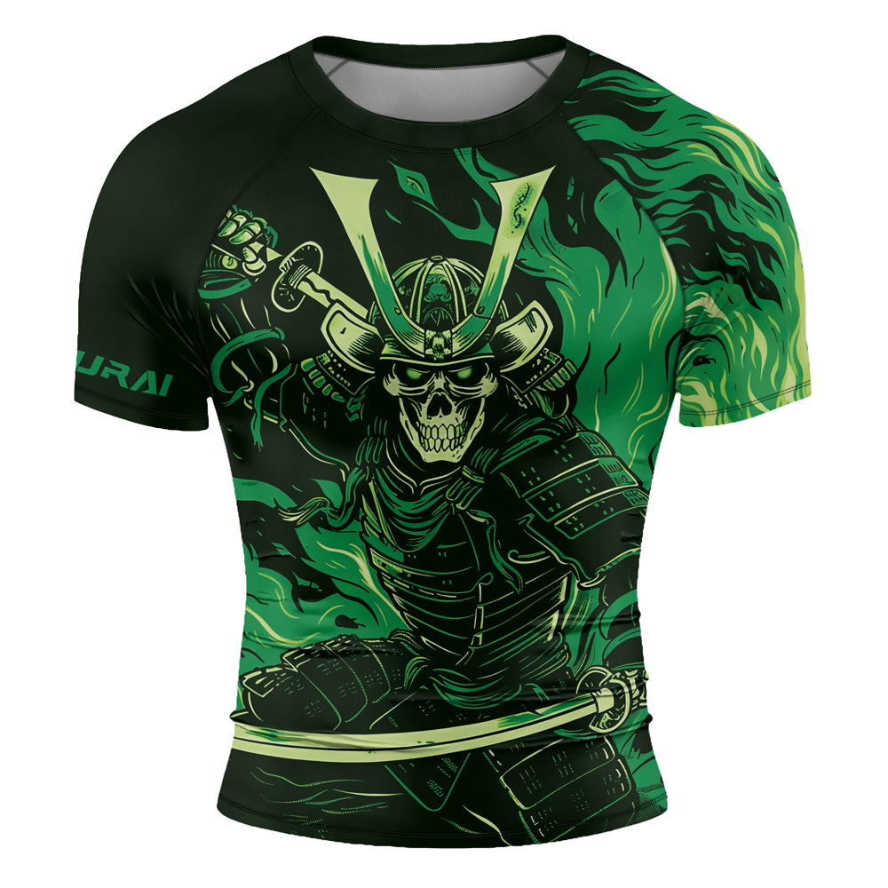 Rashninja Samurai Skull Flames Men's Short Sleeve Rash Guard