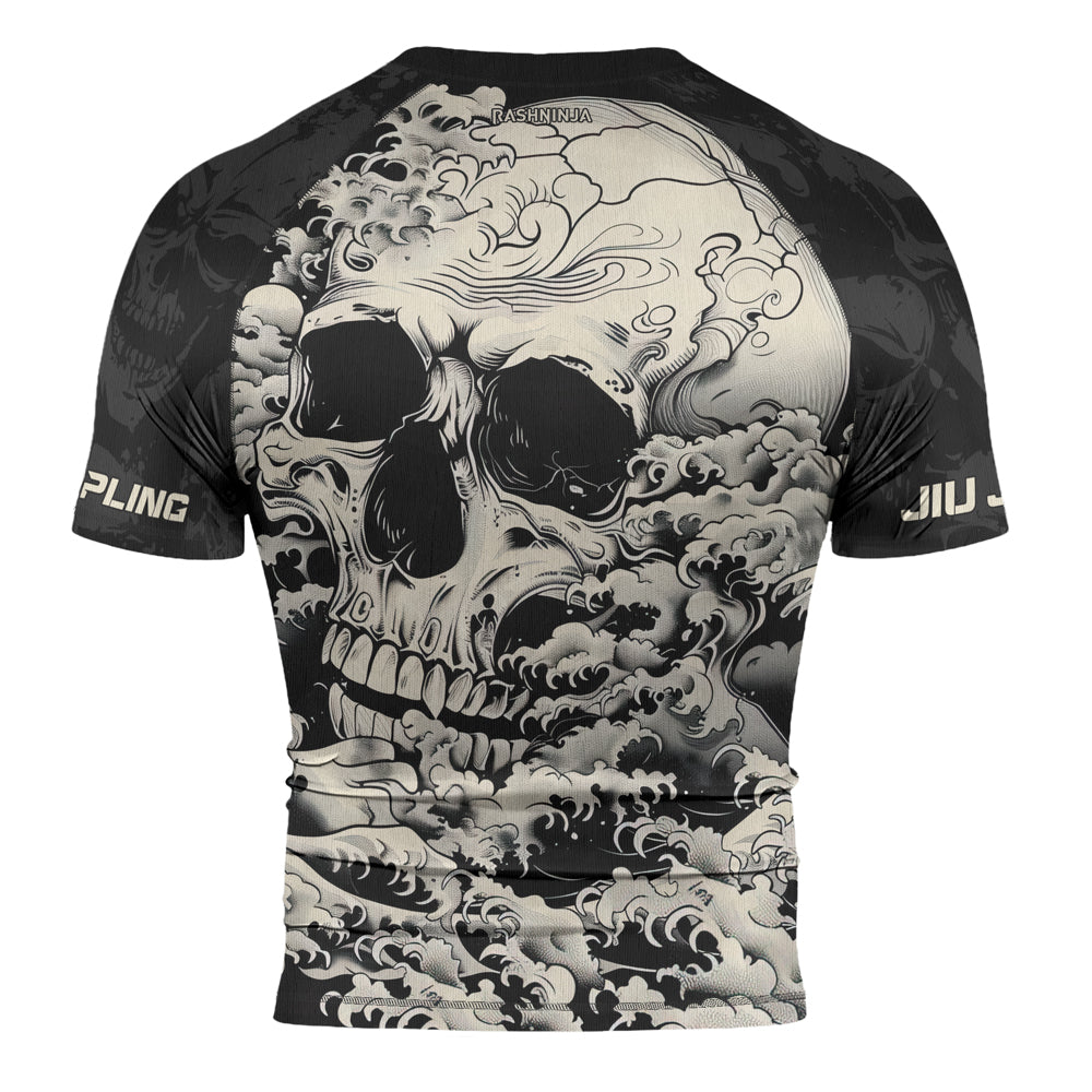 Rashninja Halloween Skull Wave Men's Short Sleeve Rash Guard