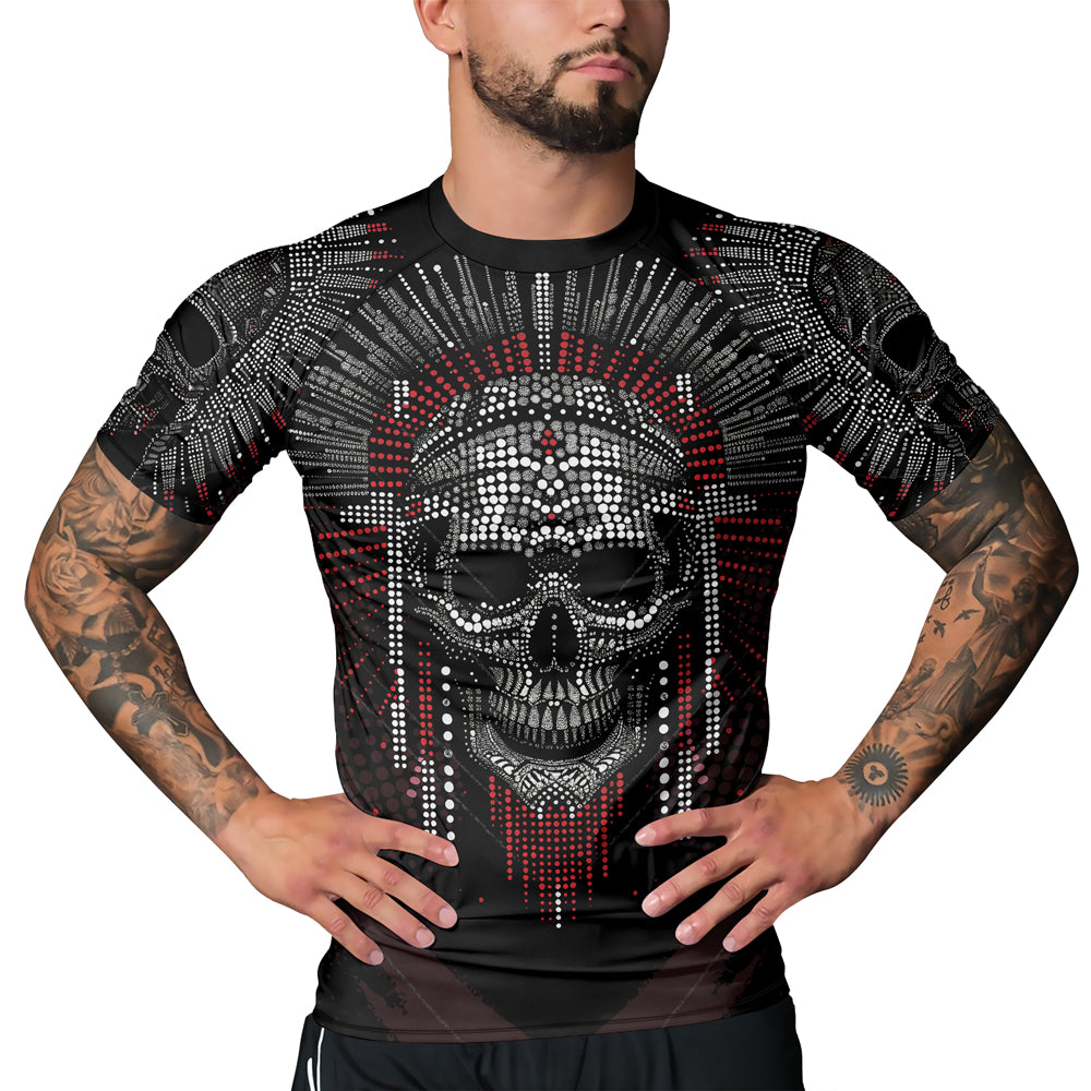 Rashninja Aztec Warrior Feather Men's Short Sleeve Rash Guard