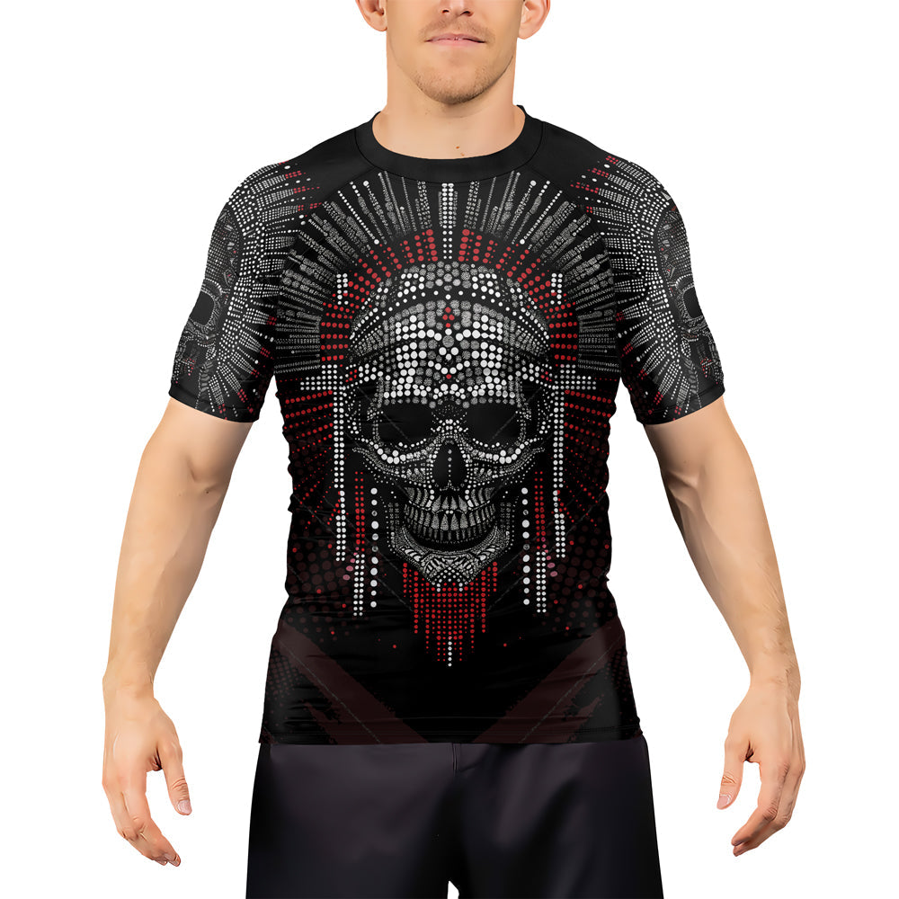 Rashninja Aztec Warrior Feather Men's Short Sleeve Rash Guard