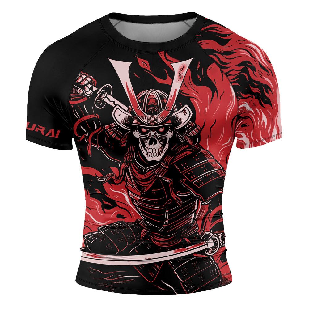 Rashninja Samurai Skull Flames Men's Short Sleeve Rash Guard
