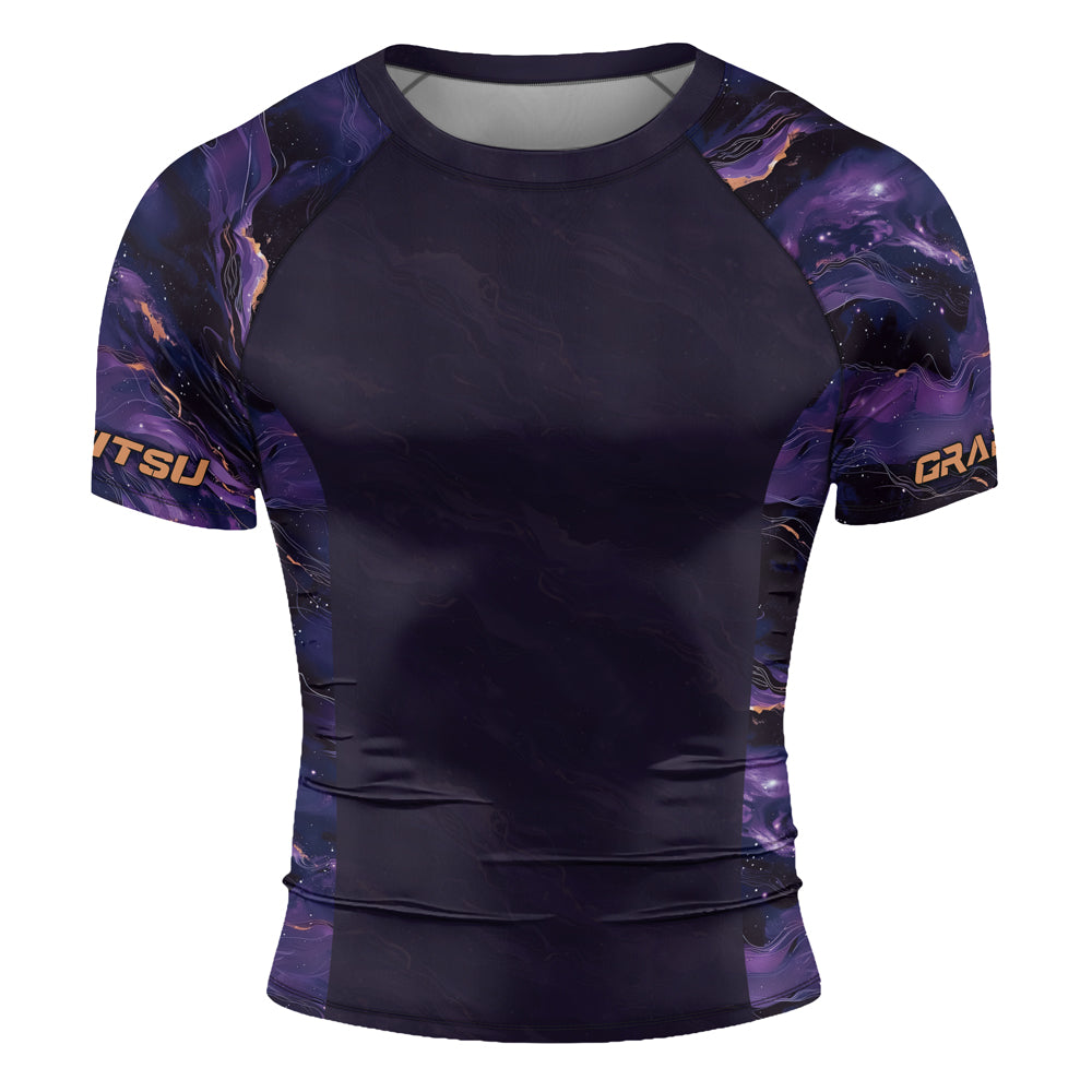 Rashninja Cyber Storm Marble Purple Men's Short Sleeve Rash Guard