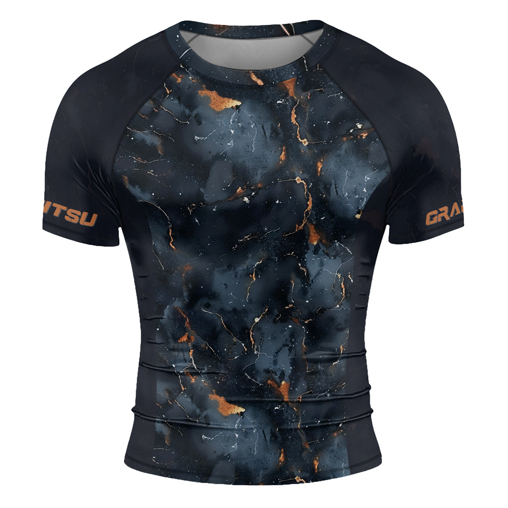 Rashninja Cyber Storm Marble Black Men's Short Sleeve Rash Guard