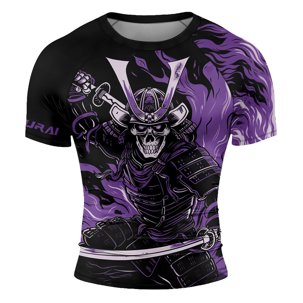 Rashninja Samurai Skull Flames Men's Short Sleeve Rash Guard