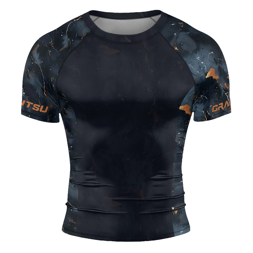 Rashninja Cyber Storm Marble Black Men's Short Sleeve Rash Guard