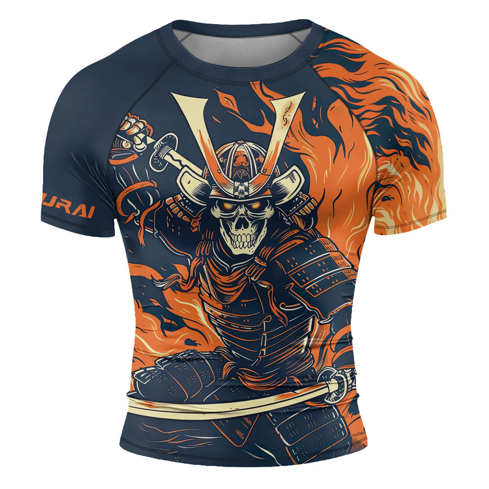 Rashninja Samurai Skull Flames Men's Short Sleeve Rash Guard