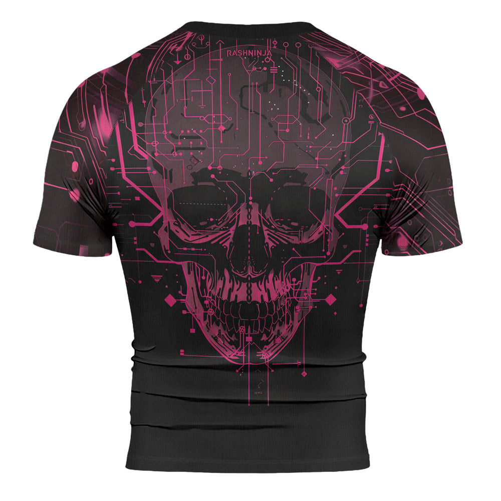 Rashninja Cyber Skull Circuit Red Men's Short Sleeve Rash Guard