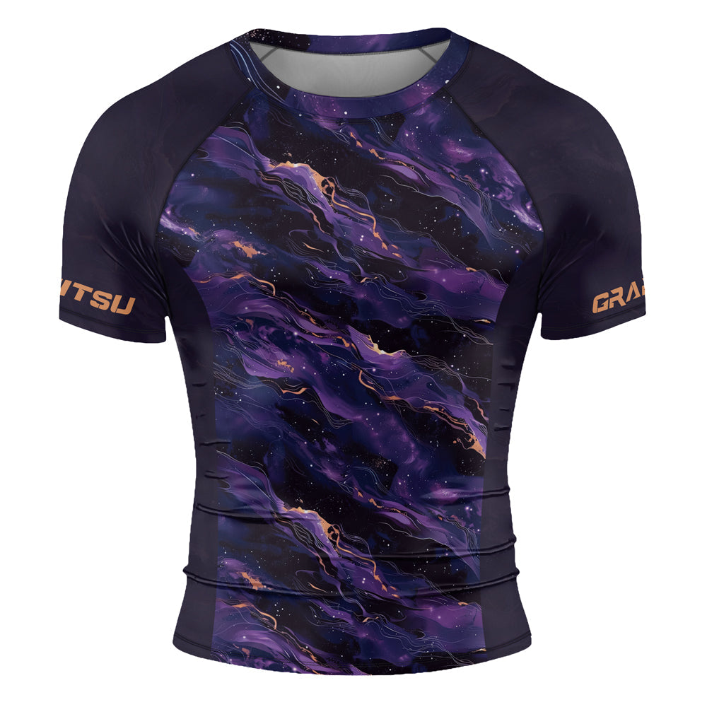 Rashninja Cyber Storm Marble Purple Men's Short Sleeve Rash Guard