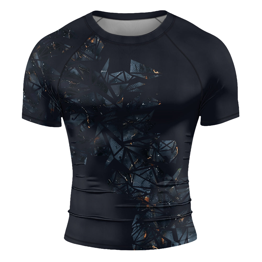Rashninja Cyber Storm Marble Black Men's Short Sleeve Rash Guard