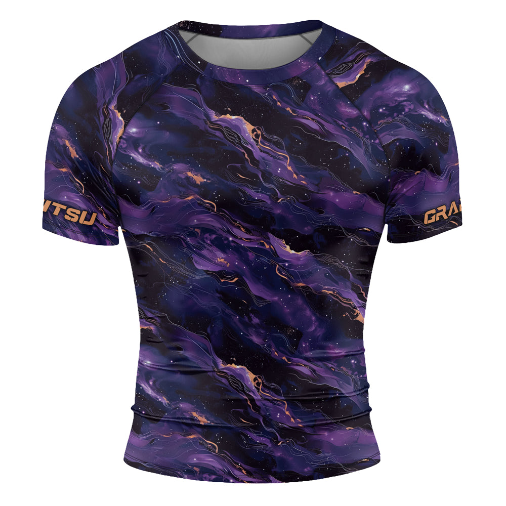 Rashninja Cyber Storm Marble Purple Men's Short Sleeve Rash Guard