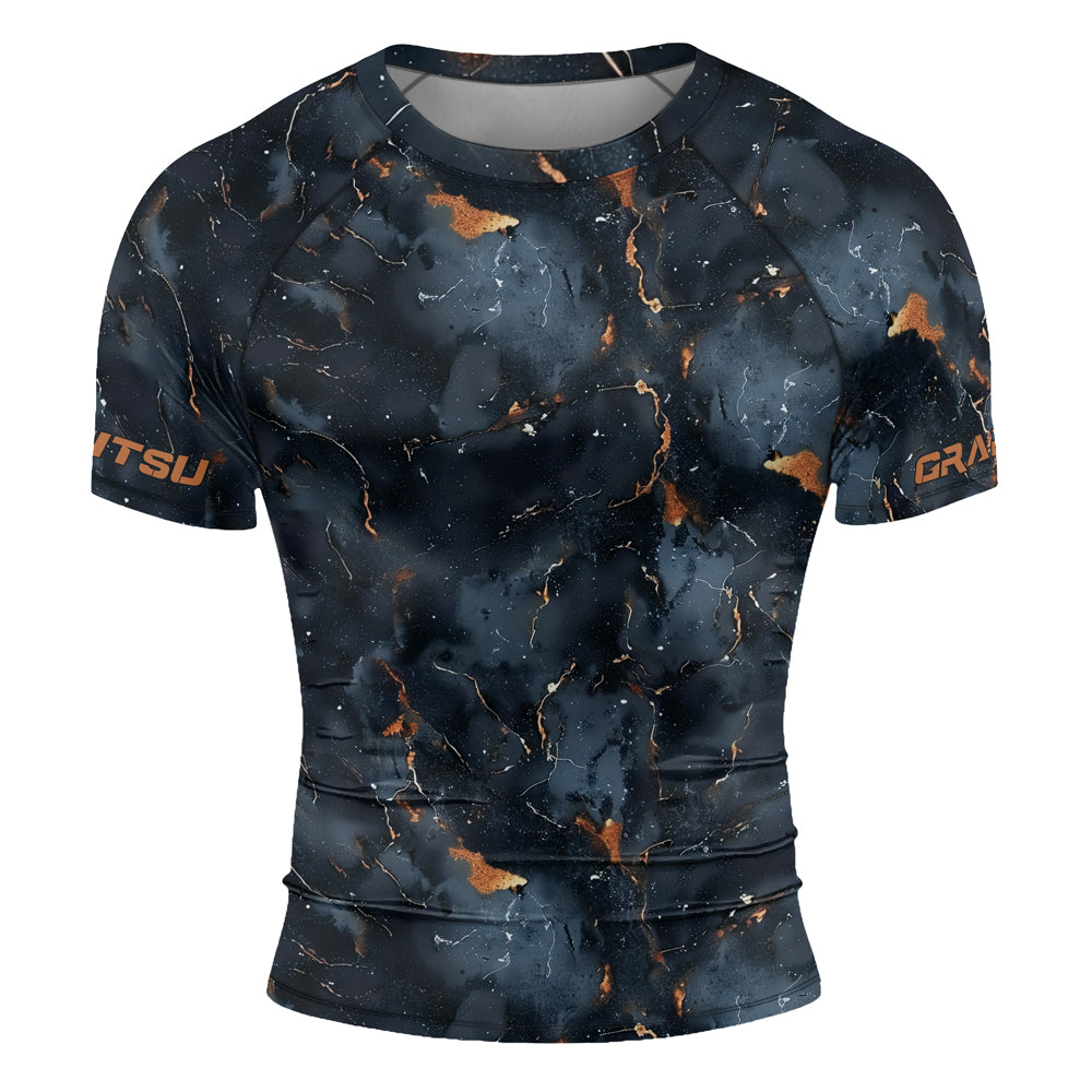 Rashninja Cyber Storm Marble Black Men's Short Sleeve Rash Guard