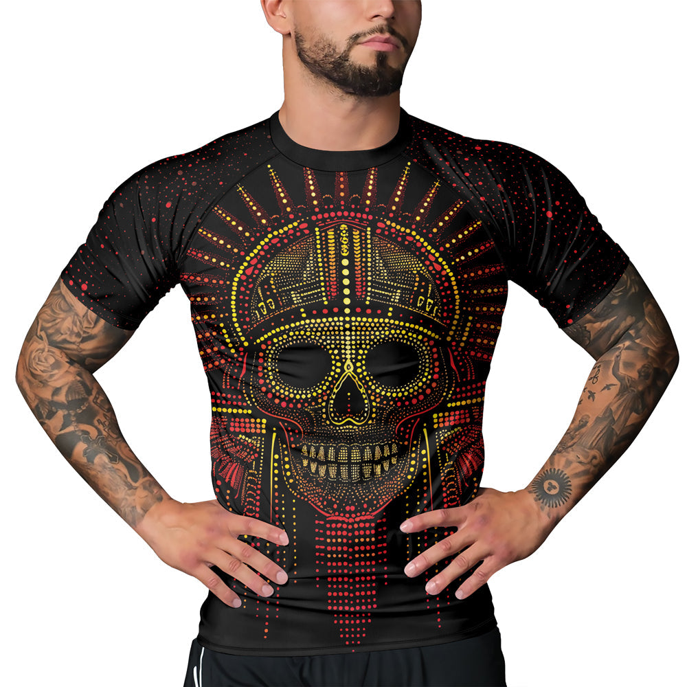 Rashninja Aztec Mask Rainbow Mandala Men's Short Sleeve Rash Guard